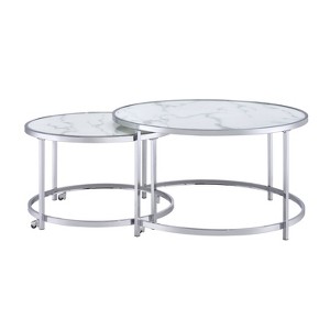 Rayne Nesting Cocktail Table White - Steve Silver Co.: Chrome Frame, Faux Marble Top, 2-Piece Set - 1 of 4