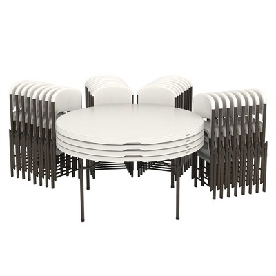 Lifetime 60-Inch Round Stacking Tables (4) and Chair (32) Combo, Almond