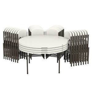 Lifetime 60-Inch Round Stacking Tables (4) and Chair (32) Combo, Almond - 1 of 4