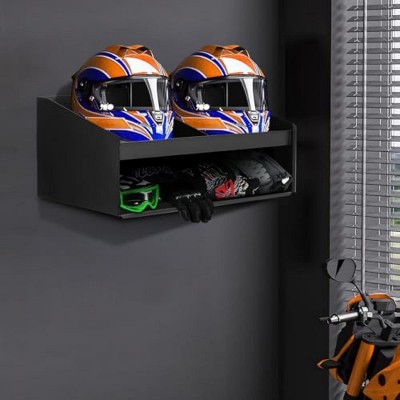 GustoWave Metal Tool Helmet Storage Cabinet, Wall-Mounted Dual Aluminum Helmet Bay Shelf Holder, Storage Cabinet Organizer, Black