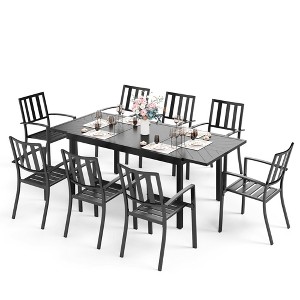 Captiva Designs 9pc Patio Extendable Black Steel Rectangle Table & Metal Stackable Chairs - 1 of 4