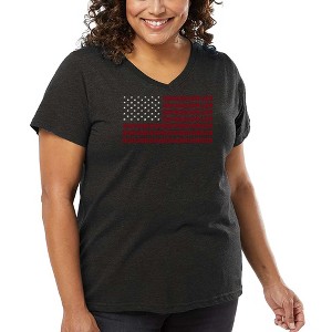 LA Pop Art Women's Word Art V-Neck - USA Flag - 1 of 4