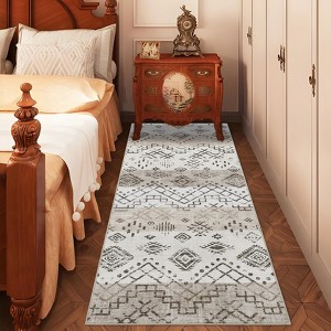 Vintage Boho Geometric Area Rug with Non-Slip Backing, Soft Foldable Low Pile Non-Slip Indoor Floor Carpet - 1 of 4
