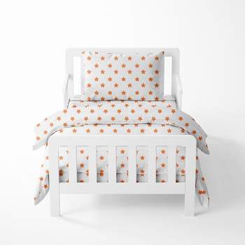 Bacati - Stars Orange Muslin 4pc Toddler Bedding Set
