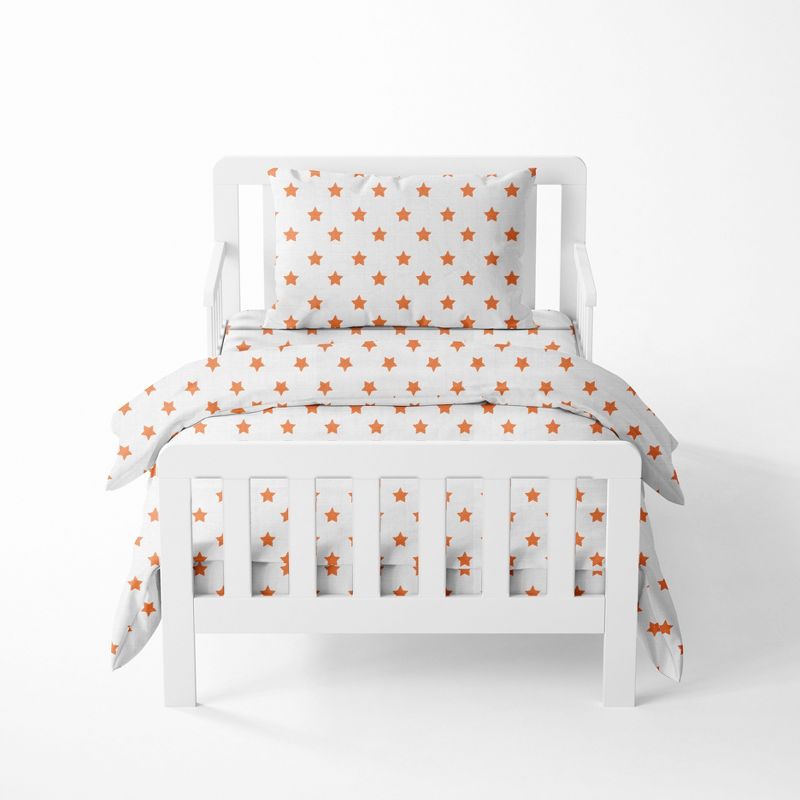 Bacati - Stars Orange Muslin 4pc Toddler Bedding Set, 1 of 8