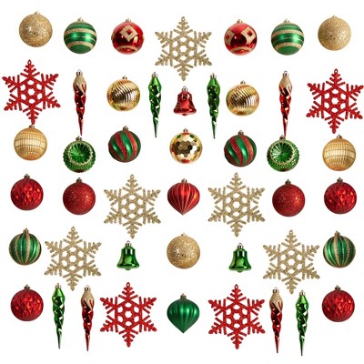 Nearly Natural Holiday Deluxe Shatterproof, 50 Count Christmas Tree Ornament Box Set, Re-Useable Container