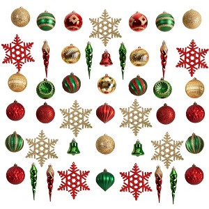 Nearly Natural Holiday Deluxe Shatterproof, 50 Count Christmas Tree Ornament Box Set, Re-Useable Container - 1 of 3