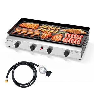 ROVSUN 4 Burner Portable Propane Griddle, 40,000 BTU Tabletop Flat Top Gas Grill with Ignition & Regulator for Outdoor Camping BBQ Picnicking - 1 of 4