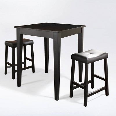Black Pub Dining Set with Upholstered Saddle Stools
