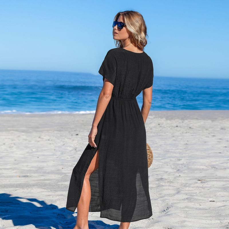 Women's Black Short Sleeve Cover-Up Maxi Dress - Cupshe, 4 of 6