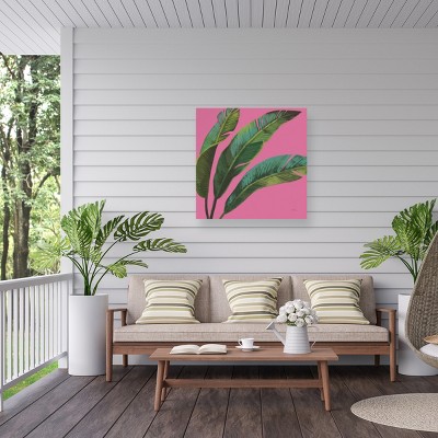 Janelle Penner Pink and Green Floral Outdoor Canvas Print 14x14