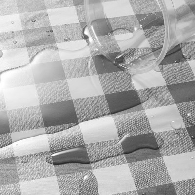 Gray and White Checkered 72'' x 30'' Fitted Vinyl Tablecloth with Flannel Backing