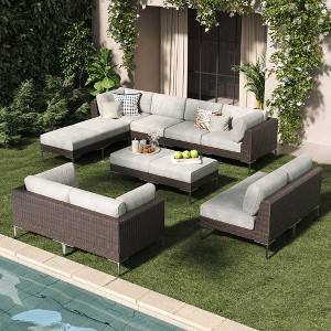 LayinSun Wicker Rattan Patio Furniture Set, Deep Seating Outdoor Modular Sectional Sofa Conversation Set with Thick Cushions - 1 of 4