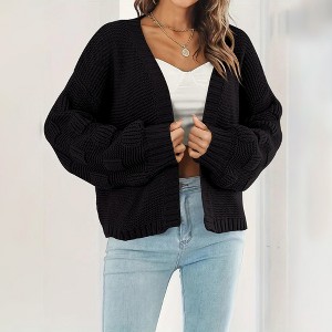 Women's Chunky Open Front Cable Knit Sweater Cardigan with Lantern Sleeves - 1 of 4