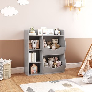 Kids Toy Storage Organizer 5 Cubbies, Kids Bookshelf and Bookcase, Wooden Cubby Storage Organizer for Boys and Girls, Toy Shelf for Playroom, Nursery - 1 of 4