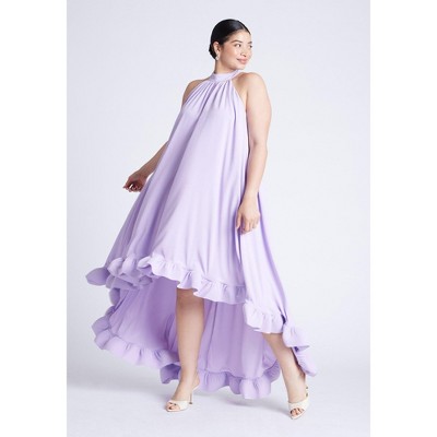 ELOQUII Women's Plus Size High Low Dramatic Ruffle Detail Dress