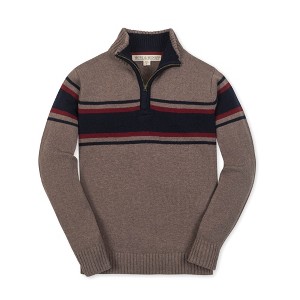 Boys' Organic Long Sleeve Half Zip Sweater with Engineered Stripe, Kids - 1 of 3