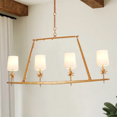 Rennnsan Merivae 47" W 4 - Light Liner Linen Mid-Century Modern Dimmable Distressed Kitchen Island Pendant in Gold