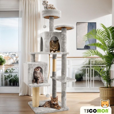 Modern Multicoloured 600GSM Soft Plush Cat Tree Pet Tower with Top Perch and Hanging Ball