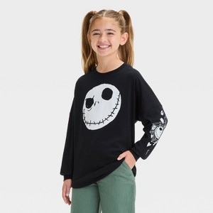 Girls' The Nightmare Before Christmas Jack Skellington Long Sleeve Graphic T-Shirt - Black - 1 of 4