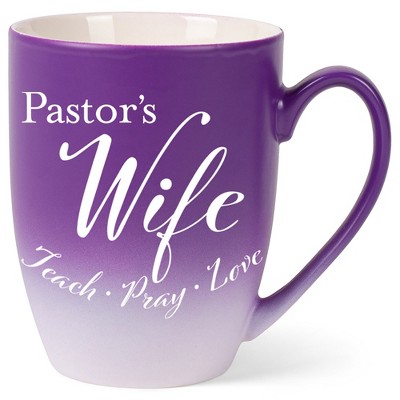 Elanze Designs Pastor's Wife Pray Love Two Toned Ombre Matte Purple and White 12 ounce Ceramic Stoneware Coffee Cup Mug