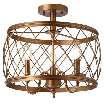 15" Metal Eleanor Semi Flush Mount Ceiling Light (Includes Energy Efficient Light Bulb) Antique Gold - JONATHAN Y