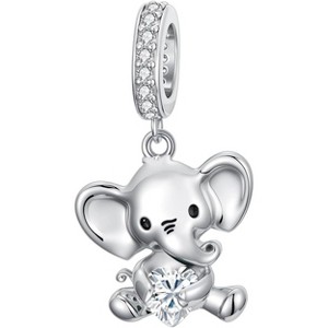Sterling Silver Elephant Charm with 12 Birthstones - Bead for Bracelets & Jewelry Making, Gift for Women - 1 of 4