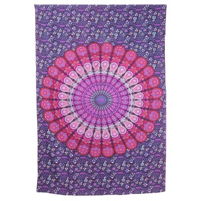 HomeRoots 80" X 56" Purple Pink And White Mandala Cotton Hanging Tapestry