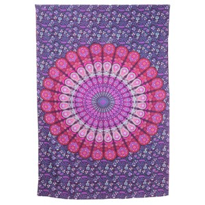 HomeRoots 80" X 56" Purple Pink And White Mandala Cotton Hanging Tapestry - 1 of 4