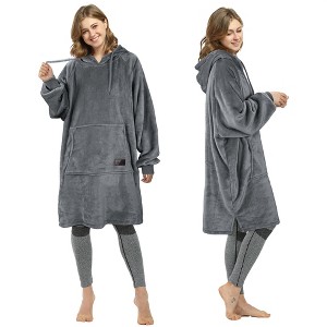 Catalonia Women’s Plush Hoodie Sweatshirt Dress, Casual Snuggly  Pullover Sweater with Kangaroo Pocket, Womens Fall Tops, One Size - 1 of 4
