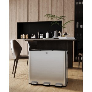 Triple Compartment Stainless Steel Kitchen Trash Can for Recycling, Plastic Inner Buckets and Quiet Close, Brushed, Airtight - 1 of 4