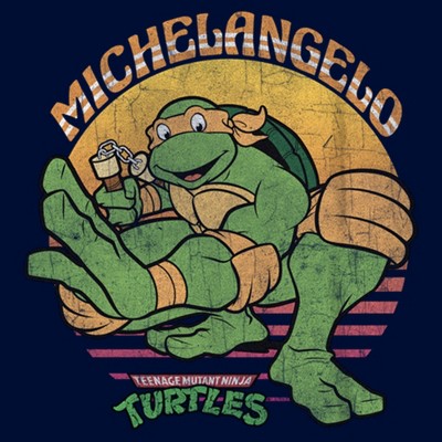 Boy's Teenage Mutant Ninja Turtles Distressed Michelangelo in Action  T-Shirt - Navy Blue - Small