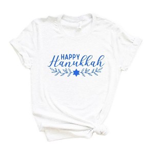 Simply Sage Market Women's Happy Hanukkah Blue Short Sleeve Graphic Tee - 1 of 3