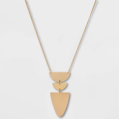 Flat Geometric Brass and Worn Gold Pendant Necklace - Universal Thread™ Gold