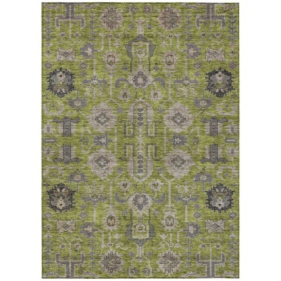 Olive Green Gray And Charcoal Oriental Washable Indoor Outdoor Area Rug