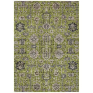 Olive Green Gray And Charcoal Oriental Washable Indoor Outdoor Area Rug - 1 of 4
