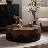 Round Wooden Pedestal Coffee Table,30.31''/38.97'' Handcrafted Relief Modern Accent Table for Living Room-Baofuwish - 2 of 4