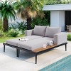 2PC Outdoor Daybed Set, Metal Frame with Acacia Wood Side Tables, Cushioned Patio Lounge Sofa for Garden or Poolside - Coolbibila - 2 of 4