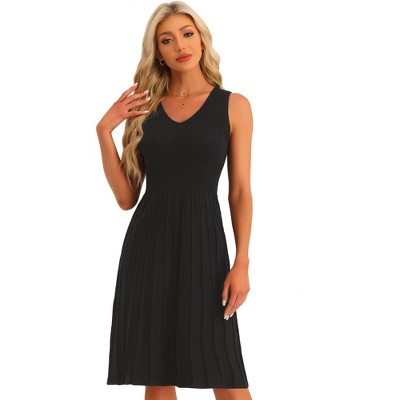 Allegra K Women's Sleeveless V Neck Casual A-line Ribbed Knit Dresses Black  X-large : Target