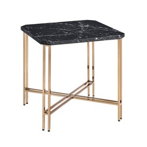 Daxton Faux Marble Square End Table Black/Gold - Steve Silver Co.: Glam Style, Iron Base, 24" Height - 1 of 4