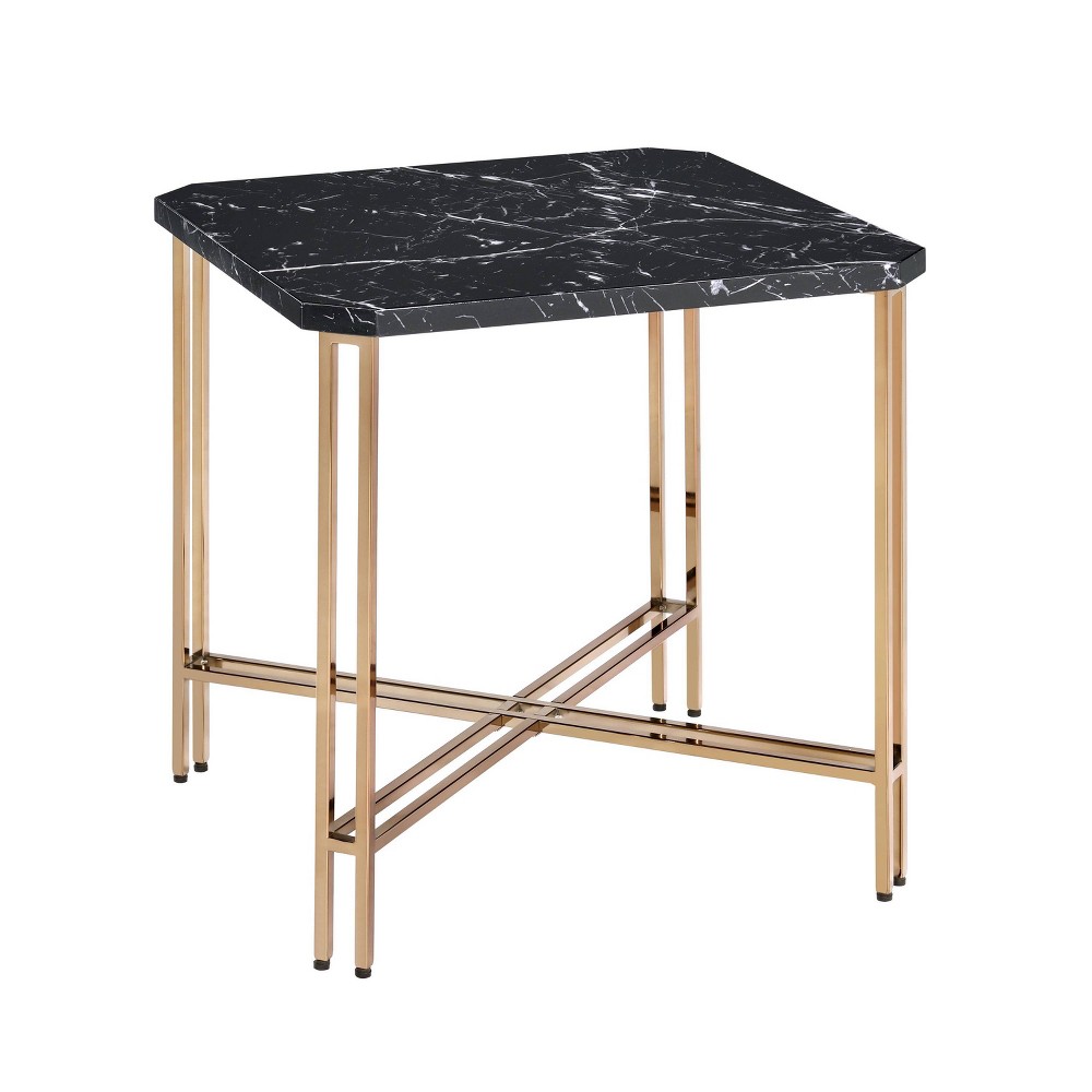 Photos - Coffee Table Daxton Faux Marble Square End Table Black/Gold - Steve Silver Co.