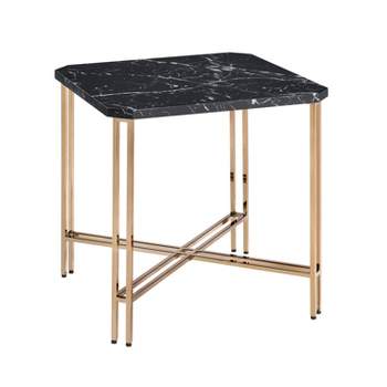 Daxton Faux Marble Square End Table Black/Gold - Steve Silver Co.
