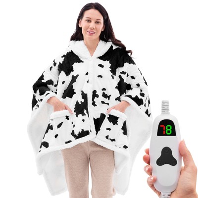 Inhand Wearable Heated Throw Blanket Shawl - 50"x60" Flannel Electric Robe Blanket Hoodie for Winter 5-Position Timer 10 Heating Levels