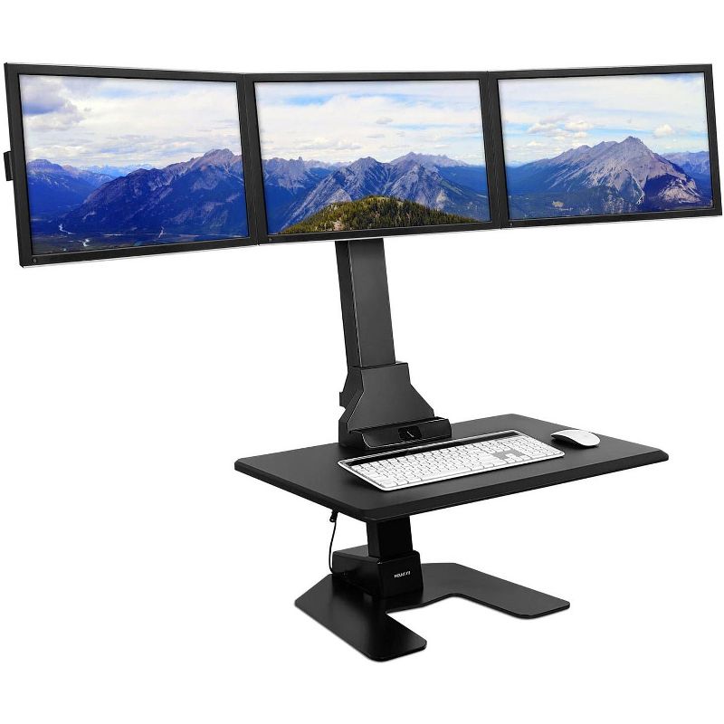 Mount-It! Height Adjustable Converting Triple Monitor Electric Standing Desk Converter | Stand-Up Computer Workstation with Three Monitor Mount, 2 of 9