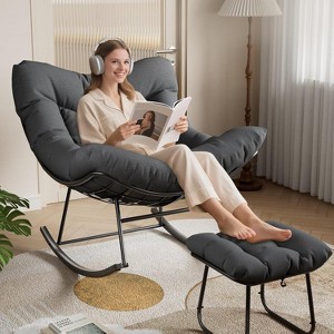 Outdoor Papasan Rocking Chair Oversized Patio Rocker with Sturdy Metal Frame Rattan Egg Style for Balcony Backyard Porch - 1 of 4