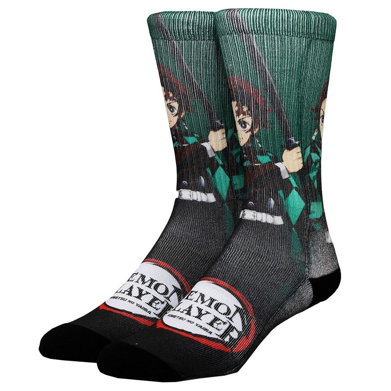 Demon Slayer Green Sublimated crew Socks for Men, 1 of 4