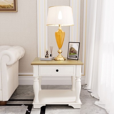 Hyleory Solid Wood Side Table - Chic Vintage Elegance & Functional Storage