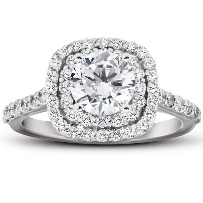 Pompeii3 2 1/4 Ct Diamond & Moissanite Cushion Halo Engagement Ring 14k White Gold