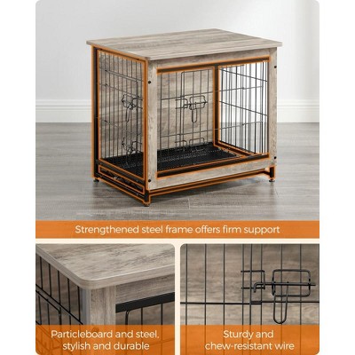 Greige Medium Particleboard and Steel Dog Crate End Table