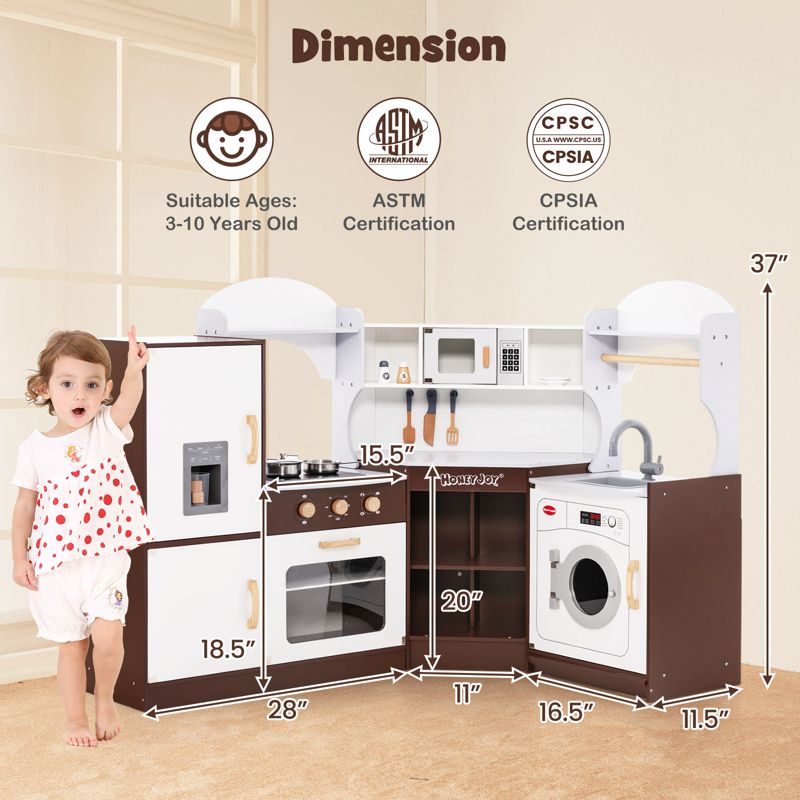 Honeyjoy Corner Play Kitchen with Ice Maker Microwave Oven for Kids 3+ Years Old Wooden Toy, 3 of 11